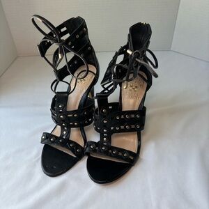 New Vince Camuto Black Studded Tie Sandals Heels